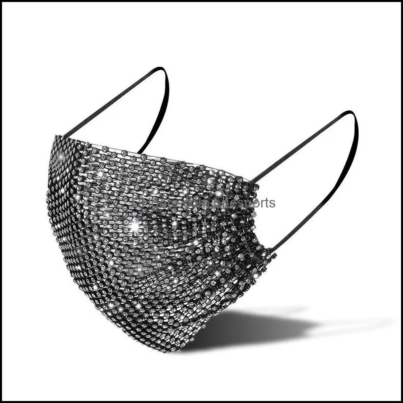 face mask with drill designer fashion black white masks adult female sun protection summer decoration rhinestone facemask 1734 T2