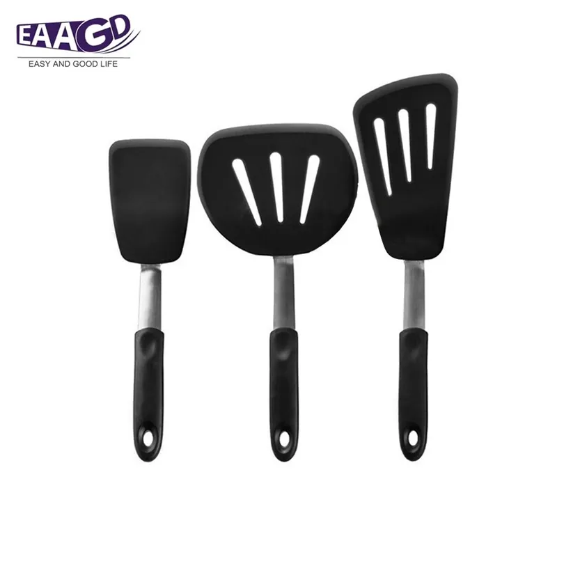 3 pièces/ensemble de spatule Flexible en Silicone Silicone résistant à la chaleur et acier inoxydable Flexible pour ustensiles de cuisine antiadhésifs 210326