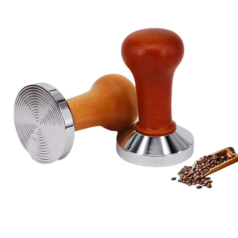 51/53/ 58mm café inviolable manche en bois Barista machine à expresso broyeur à la main poudre marteau pression calibrée 220509