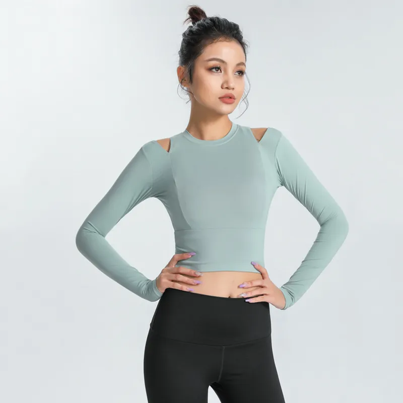 2024 Lu lu Lu Lemon Yoga T-shirt Crop Sports Sports Long Sleming Specing Yoga Abiti da yoga Elastico Leggings Top Thirt a secco veloce che corre abiti fitness