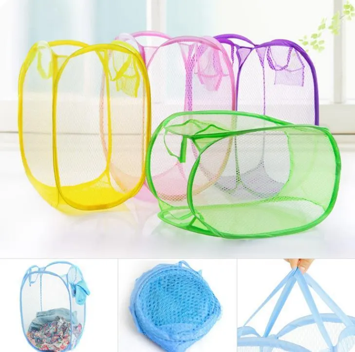 Laundry Products Mesh Fabric Foldable  Up Dirty Clothes Washing Laundry Basket Hamper Bag Bin Hamper-Storage bags SN3389