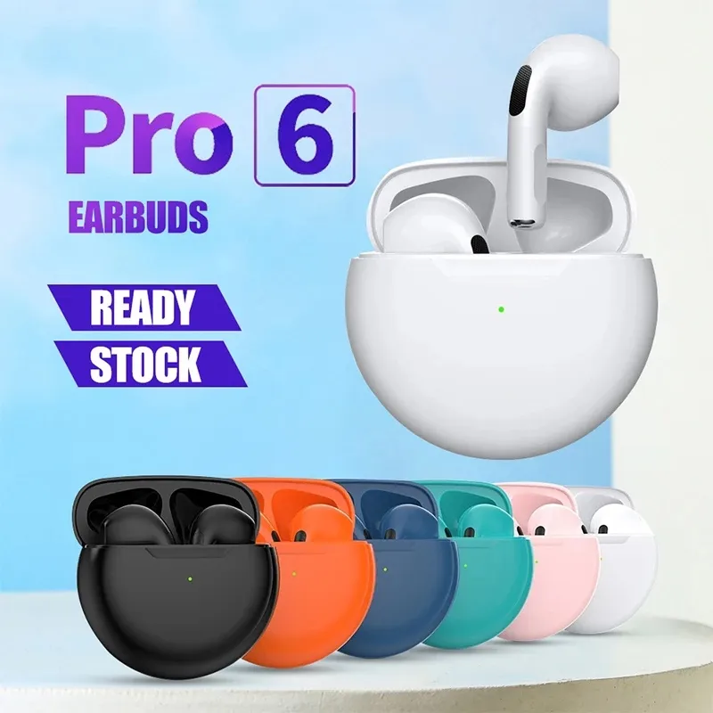 Pro 6 TWS Wireless Headphones with Mic Fone Bluetooth In Ear Earphones Sport Earbuds Running Pro6 Headset for IPhone Xiaomi Mobile Smart Phone