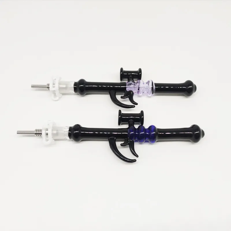 4 pouces G Design Glass NC Smoking Dab Straw Kit avec pointe en acier inoxydable de 10 mm et clip en plastique