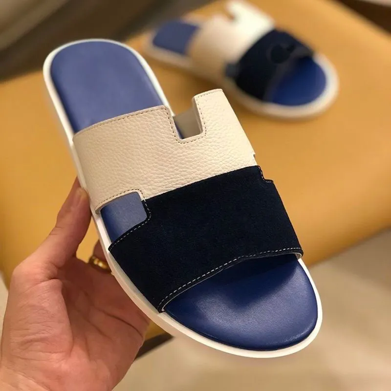 Designer orange tofflor lyxiga sandal män izmir glider platt flip flops hud glid man strand sandal sommar svart läder toffel skor 38-45 låda