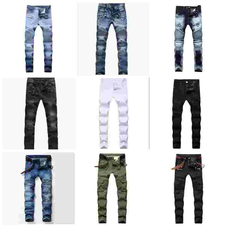 2022 Venta de jeans ajustados desgastados desgastados Moda para hombre Motocicleta delgada Moto Biker Causal Jeans para hombre para hombre diseñador negro Pantalones de mezclilla Hip Hop Hombres tamaño 28-40