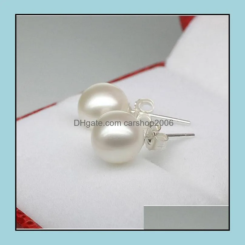 New Jewelry 6mm/8mm/10mm imitation Pearl Earrings Stud 925 silver plated Earrings for Wedding Party Beige color