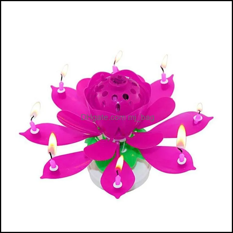 Musical Birthday Candle Birthday Cake Topper Decoration Magic Lotus Flower Candles Blossom Rotating S jllSdj mx_home