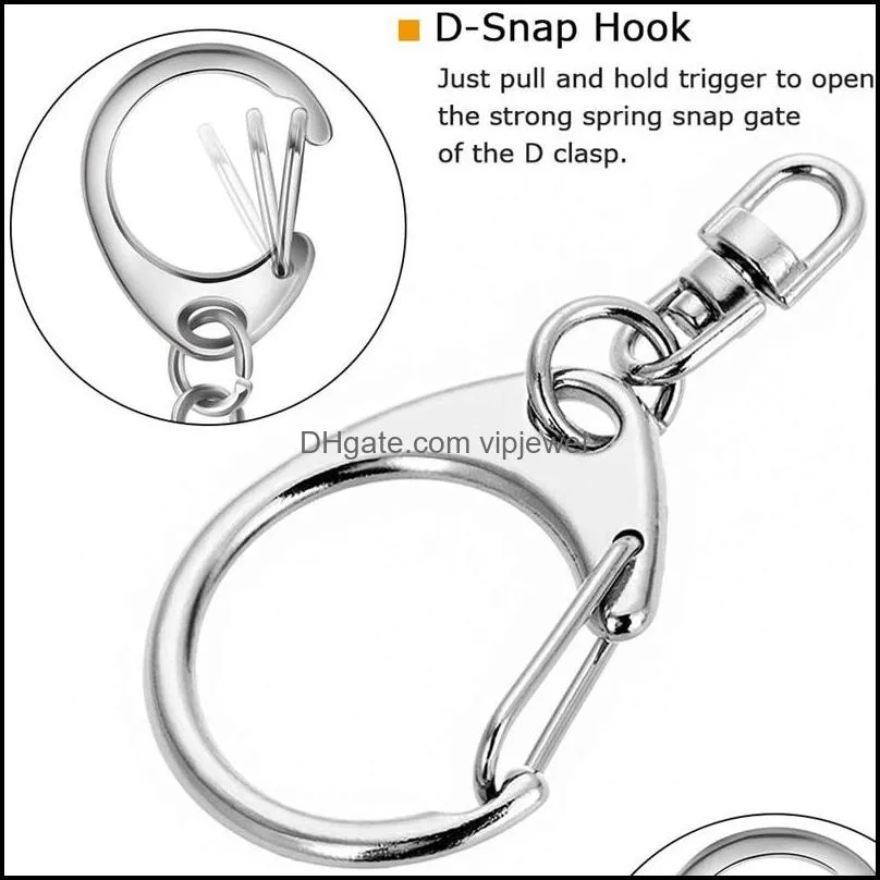 100pcs key ring key chain d-snap hook split keychain parts ring hardware with 8mm open jump and connector