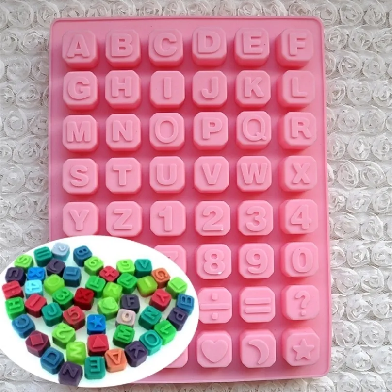 48pc Letras alfabeto Silicone Bolo de molde de chocolate Bolo de cozimento artesanal Diy Cubo de sabonete de decoração de doces de sabão Ferramenta de sabão 220517