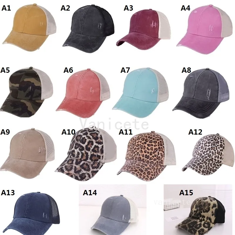 Cappelli a coda di cavallo Criss Cross Cappellini da baseball in rete lavata ricamati da donna 96 stili Cappello da camionista con coda di cavallo e leopardo di girasole ZC1118