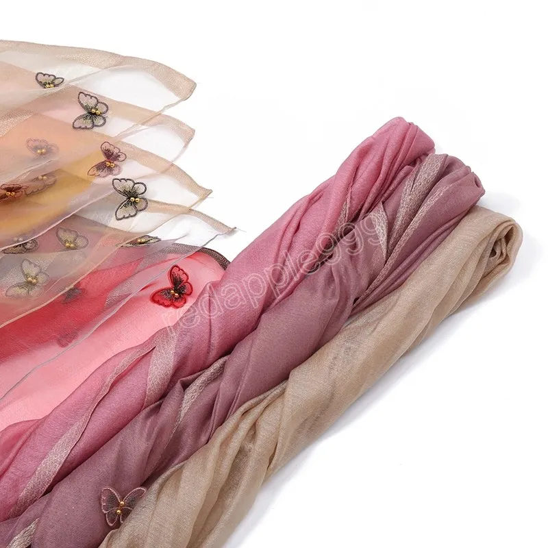 Fashion Luxury Flower Silk Scarf Shawls With Butterfly Long Scarf For Women Foluard Stoles Bandana Head Wraps