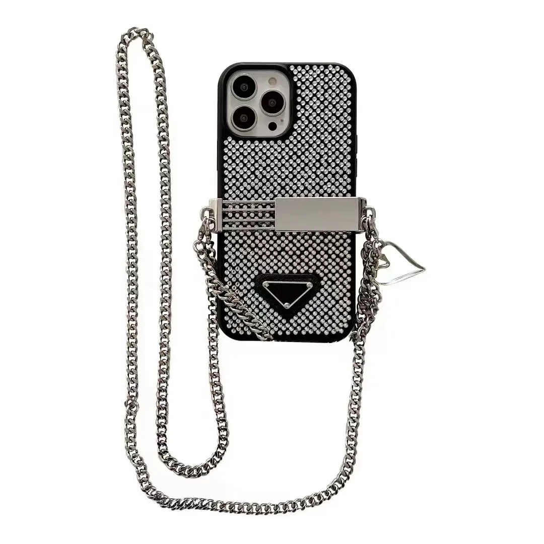 Officiell blingbling varumärkesdesigner Telefonfodral för iPhone 14 13 12 11 Pro Max HI Quality 18 17 16 15Pro 14Pro 13Pro 12Pro 11Pro X S 7 8 Plus Luxury Purse Cover med Logo Box