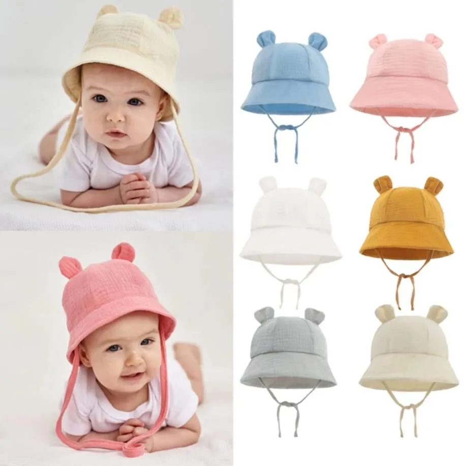 Spring Autumn Solid Color Soft Baby Bucket Hat Cotton Fisherman Hats Kids Summer Toddler Boys Girls Panama Sun Cap 0-12Months
