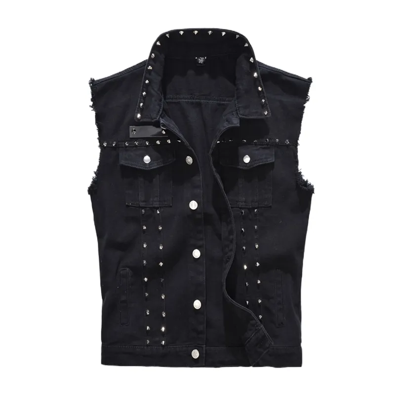 Gilet da uomo Gilet di jeans da uomo Punk Rock Rivetto Cowboy Jeans neri Gilet 220823