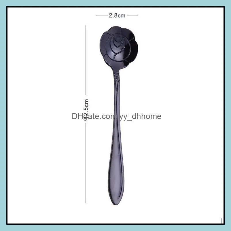 black rainbow spoons flower dessert coffee spoons stainless steel sugar spoons cutlery 8 designs for choosing