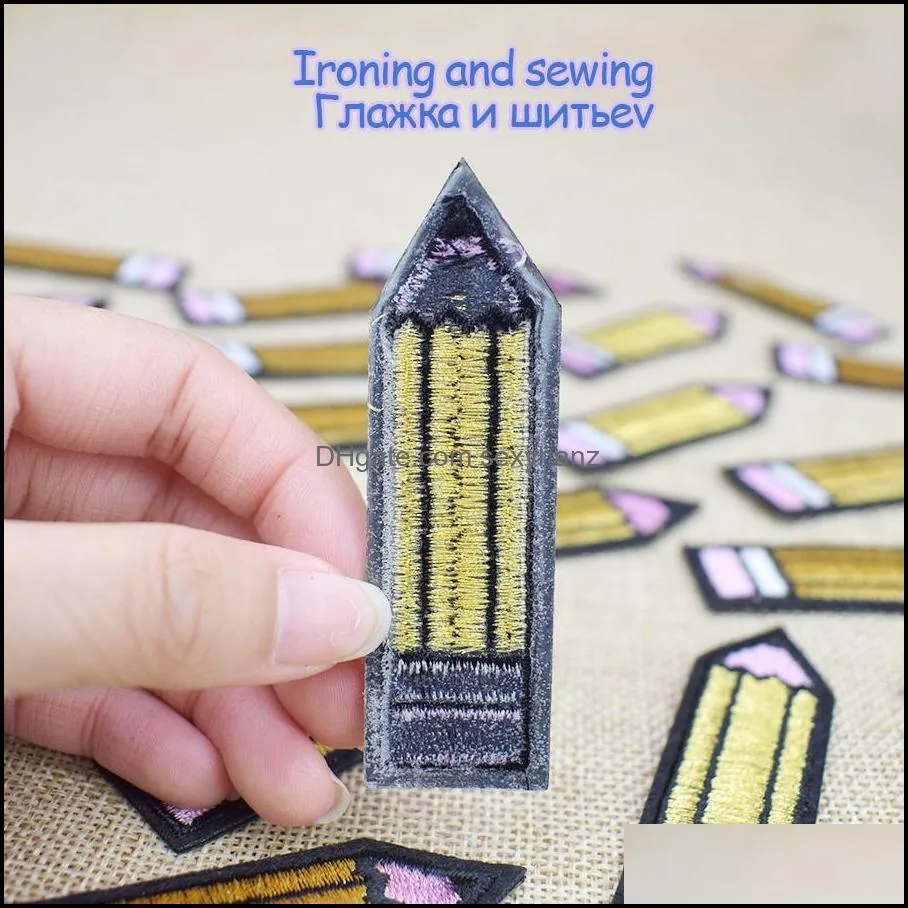 diy golden penciles stripe embroidered badges clothing applique for accessories sew supplies for garment hot melt adhesive