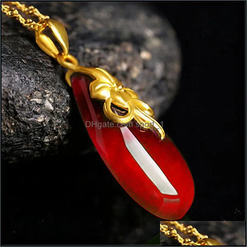 gold necklaces luxury ruby pigeon blood red necklace for women wedding jewelry water drop pear shaped pendant necklace