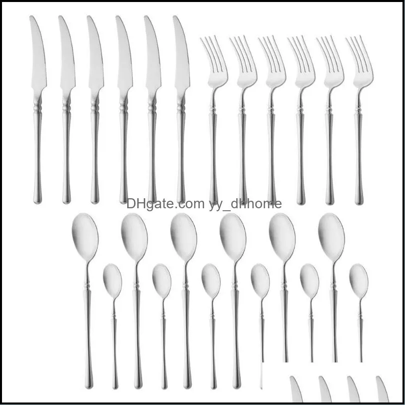 flatware sets 24pcs matte gold dinnerware set 18/10 stainless steel knife fork spoon cutlery kitchen silverware tableware setflatware