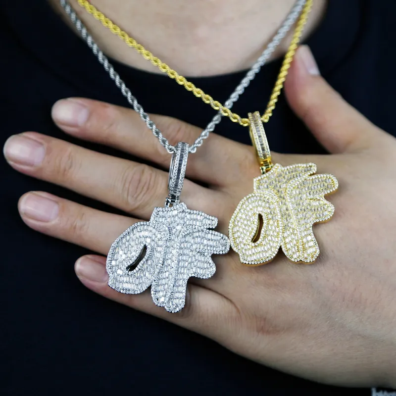 Iced Out OTF Letter Pendant Necklace Bling 5A Cubic Zirconia Paled Tennis Chain Halsbandsmycken för män Kvinnor Drop Ship