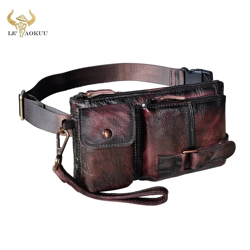 Новая тенденция подлинная кожаная мужчина модные путешествия Fanny Taiste Belt Suck Pack Sling Clutch Design Design 7 Телефон мужчина 8135 201118