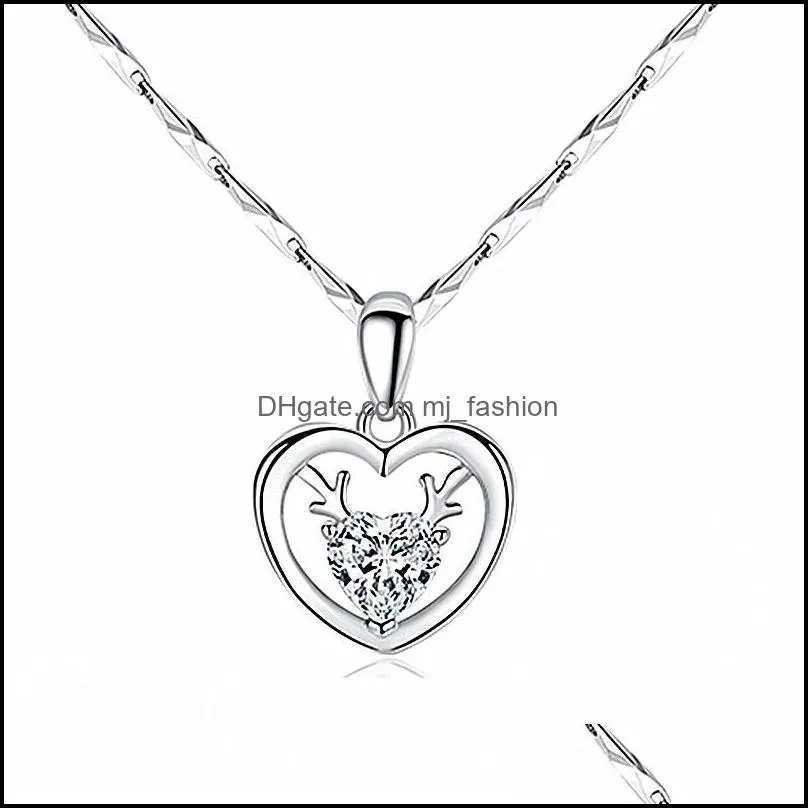silver necklaces new woman fashion jewelry high quality crystal zircon heart necklace antler pendant necklace