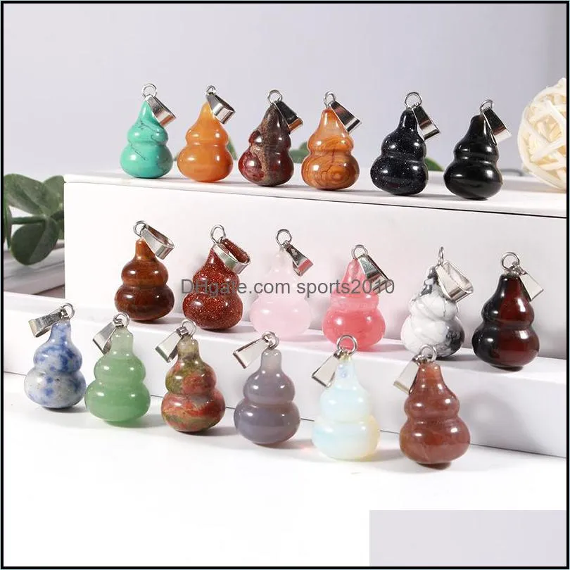 natural crystal opal rose quartz tiger`s eye stone charms gourd shape pendant for diy earrings necklace jewelry making sports2010