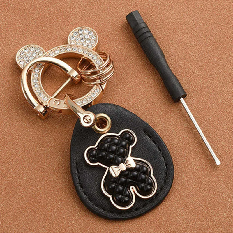 Fashion Women Keychain Cute Mouse Bear Designer Keyring Bag Charm Rhinestone Studded Leather Keychains Boutique Car Key Chain Holder Handbag Pendant Gift Classic