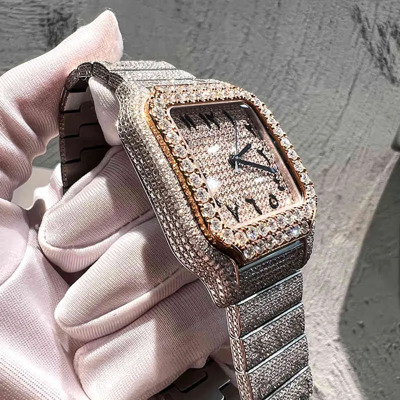 Designer zegarki mechaniczne luksusowe zegarek dla mężczyzn stylowy projekt niestandardowy hip hop design ze stali nierdzewnej lodowane diamenty MOISSANITE SWISS BRANDEGA geneva
