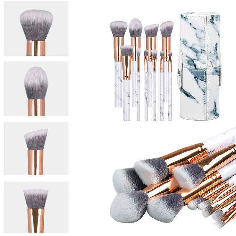 10pcs PU cylinder marble barrel color makeup brush tools set beauty brush eye shadow brushes concealer 0311