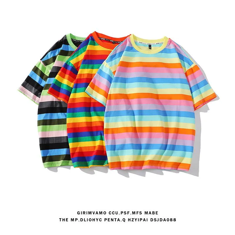 T-shirts masculins Rainbow Rainbow surdimensionné unisexe Graphique Coton HARAJUKU Streetwear Tees Loose Owck Slanches courtes Men de vêtements pour hommes