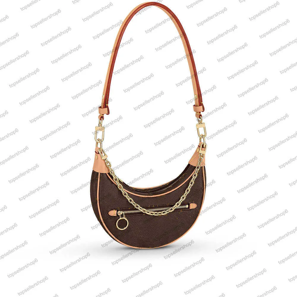 M81098 Loop Half-maan stokbrood Designer Women Bag Echte kalf leer croissant ketting portemonnee Crossbody handtas schouderbag