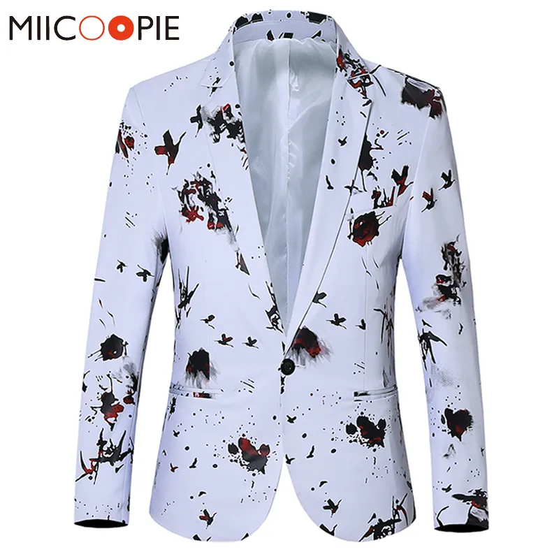 メンズ高級花柄プリントスーツBlazer Homme Night ClubステージウェディングシングルブレストジャケットTernos Masculino Luxo 5xl 6xl 220409