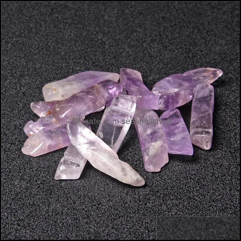 natural raw amethyst crystal quartz stone stick point beads top drilled purple loose beads pendant for jewelry making about 2mm hole