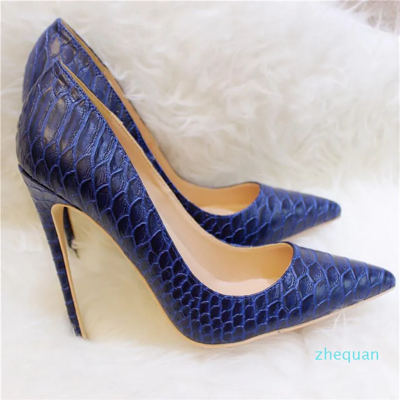 Casual Designer Sexy lady fashion navy snake python printed pointed toe high heels shoes 12cm 10cm 8cm Stiletto heeled brand new l242b
