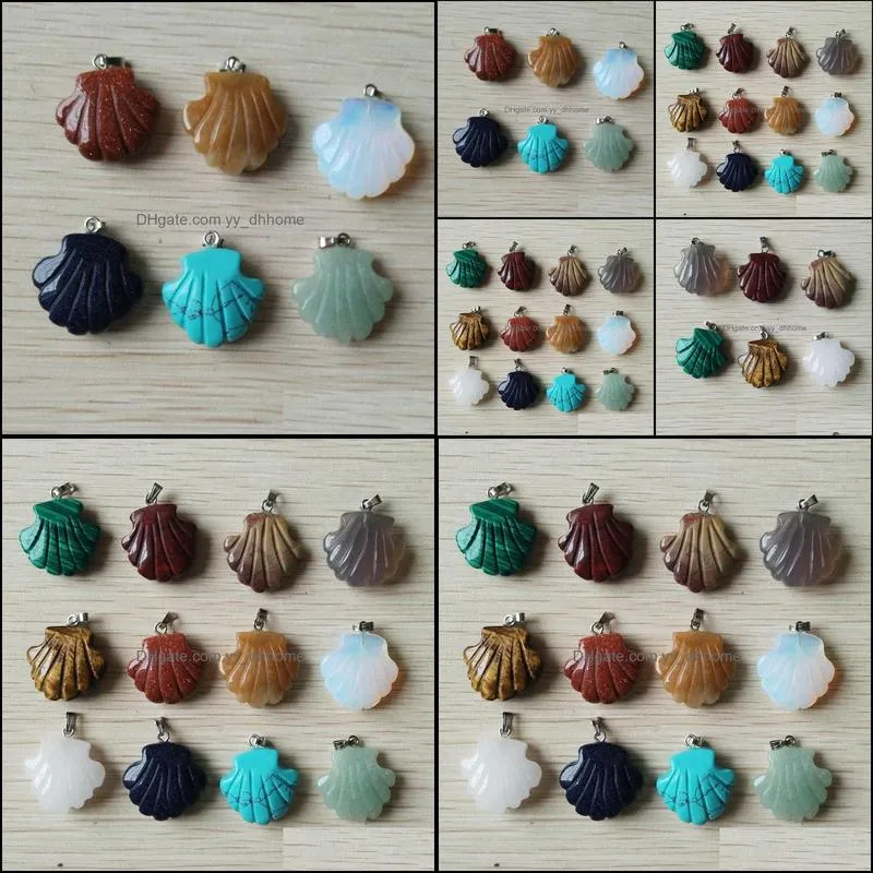 carved flower shape assorted natural stone charms crystal pendants for necklace accessories jewelry making