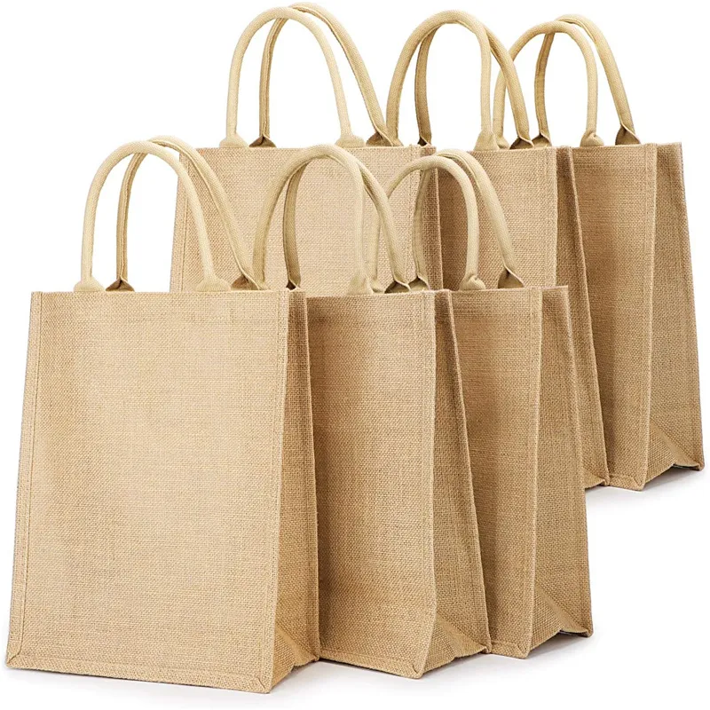 Natural Burlap Tote Bags Reusable Jute Bag Shopping Handbag with Handles for Bridesmaid Wedding