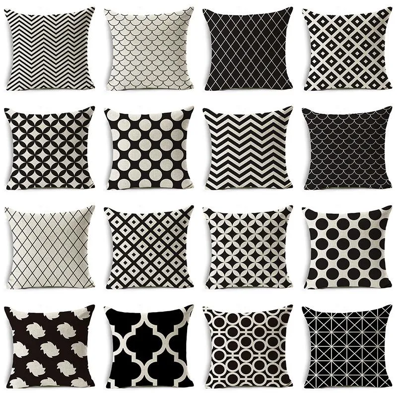 Cushion/Decorative Pillow Modern Style Black And White Geometric Plaid Wave Print Pillowcase Home Sofa Office Cushion Cover Ins CaseCushion/