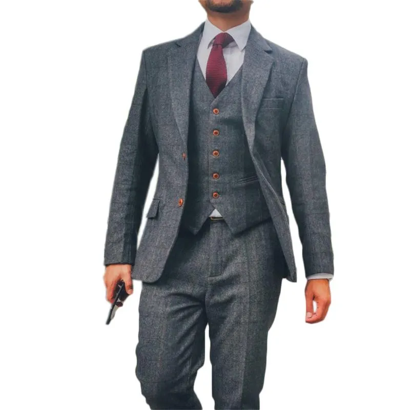 Męskie garnitury Blazers Wysokiej jakości styl Anglii Męskie Tuxedos Klasyczne vintage imprezę wieczorną płaszcz ślubny 3 sztuki