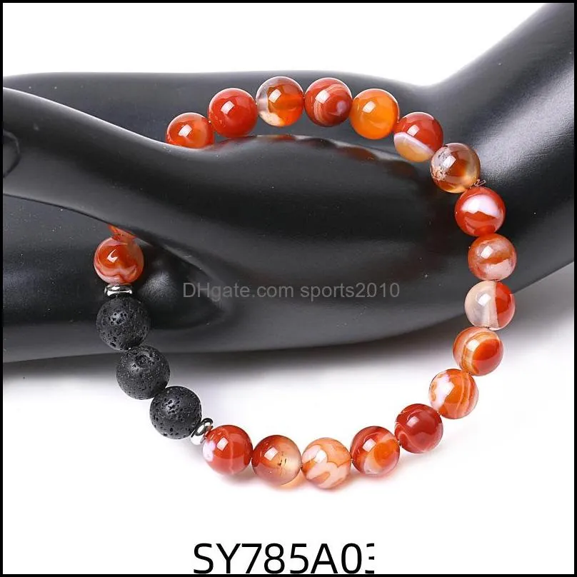 8mm red stripe agate stone beaded strand bracelet lava round beads bracelets healing energy yoga bracelet for men women jewelry gifts