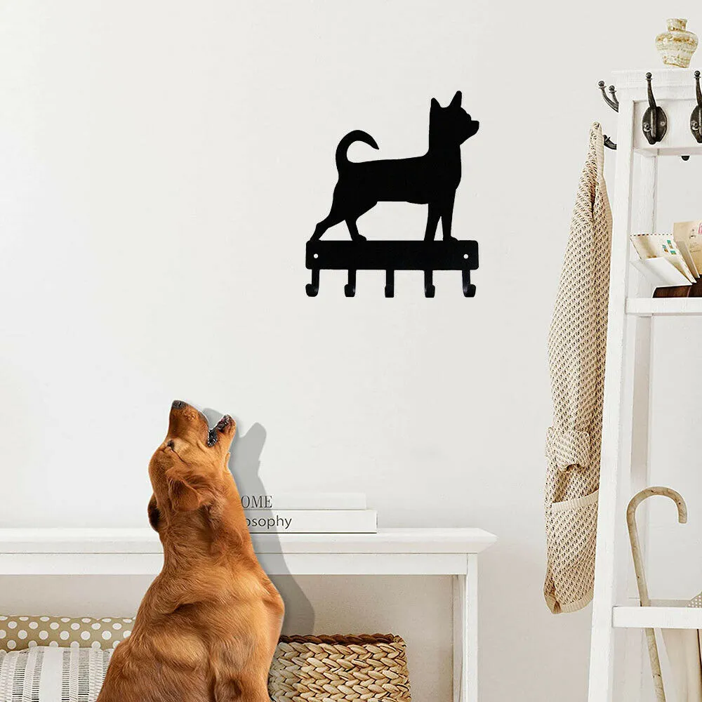 Chihuahua Dog- 키 후크 키 체인 홀더 -6 인치 너비의 금속 벽 예술