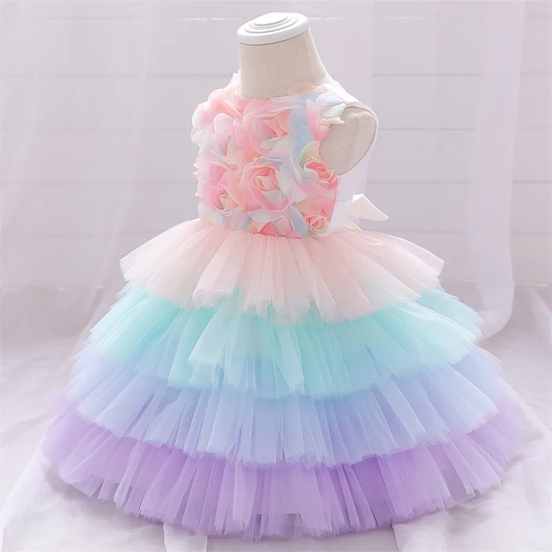 Baby Birthday Dress Colorful Flower Lace Tiered Skirt Puffy Cake Skirt Amazon Kids Party Dresses 50my T2