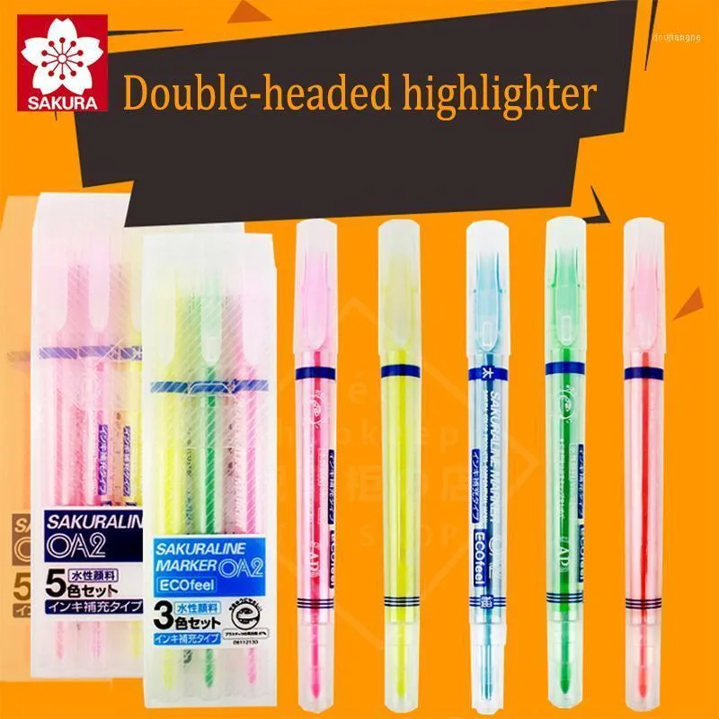 Japan SAKURA Double-headed Highlighter Pen Set Fiber Tip Marker Color Water-based VK-T1