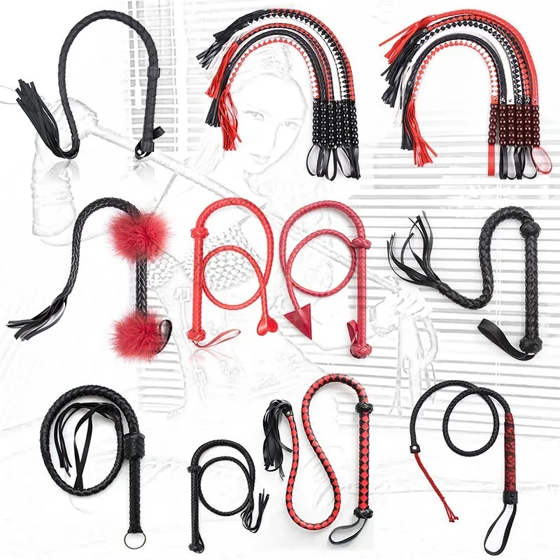 Massage Esclave En Cuir Fouet Jeux Pour Adultes Méfait Slapper Paddle Long Serpent Reine Fouets Fantaisie Flogger BDSM Bondage Fétiche Sex Toys Gays