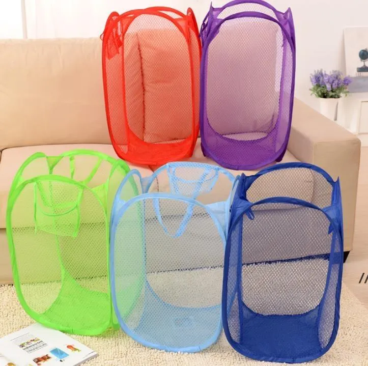 Laundry Products Mesh Fabric Foldable Pop Up Dirty Clothes Washing Laundry Basket Hamper Bag Bin Hamper-Storage bags RRB14884