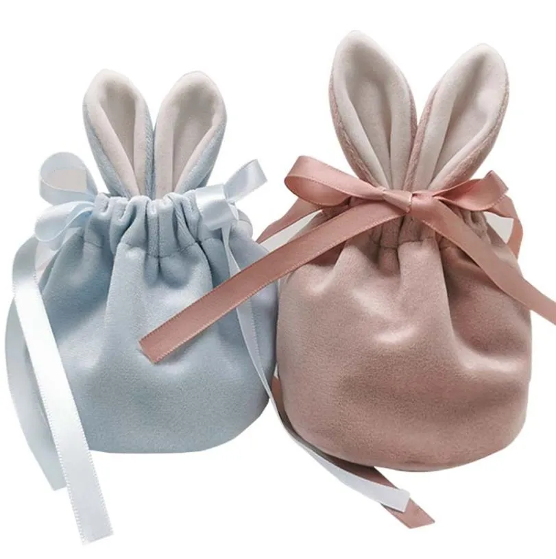 Cute Velvet Jewelry Gift Bags With Bunny Ear Jewellery Cosmetic Storage Crafts Packaging Pouches