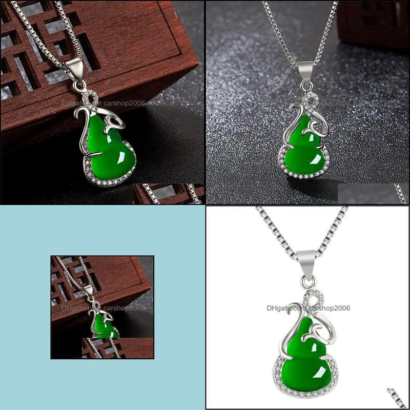 natural jade pendant necklace green jade gourd pendant necklace women`s silver necklaces hanging ornament pendant clavicle carshop2006