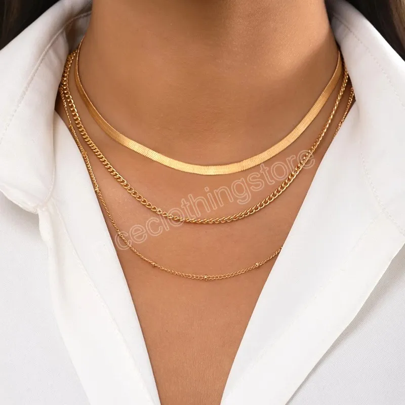 Layered Snake Chain Necklace for Women Trendy Gold/Silver Color Chain Choker Necklaces on Neck 2022 Fashion Jewelry Girls Collar