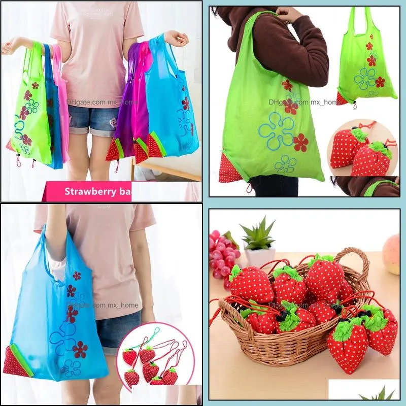 storage handbag strawberry grapes pineapple foldable shopping bags reusable folding grocery nylon large bag random color wll61