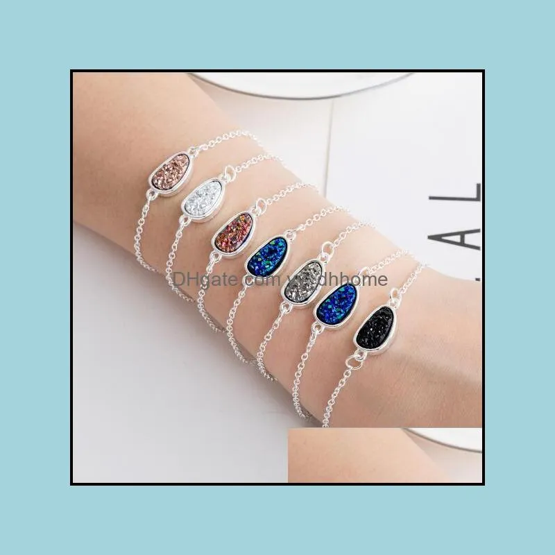 Bracelets de charme joias novos estilos 6 cores redonda gota de ￡gua quadrada drusy druzy link link cadeia resina pedra geom￩trica para mulheres entrega