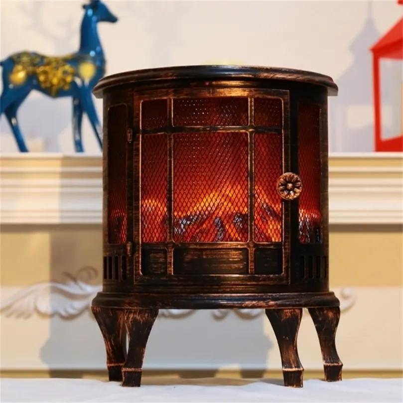 LED Fireplace Lantern Decorative Flameless Log Fire Effect Vintage Lamp Battery USB Operated Table Light Decor 220329